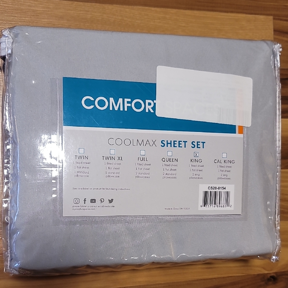 NWT Comfort Spaces King Coolmax Sheet Set